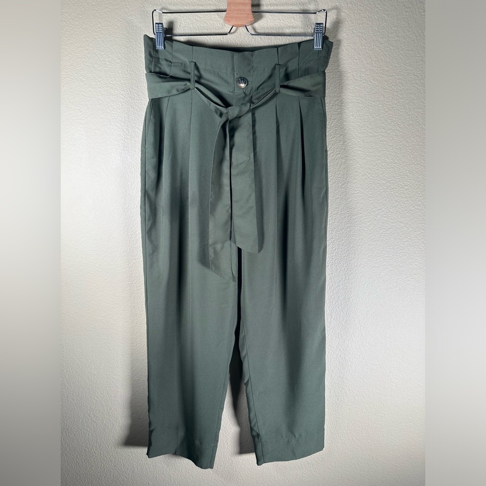 Madewell Drapey Paperbag High Rise Pants in Olive Green